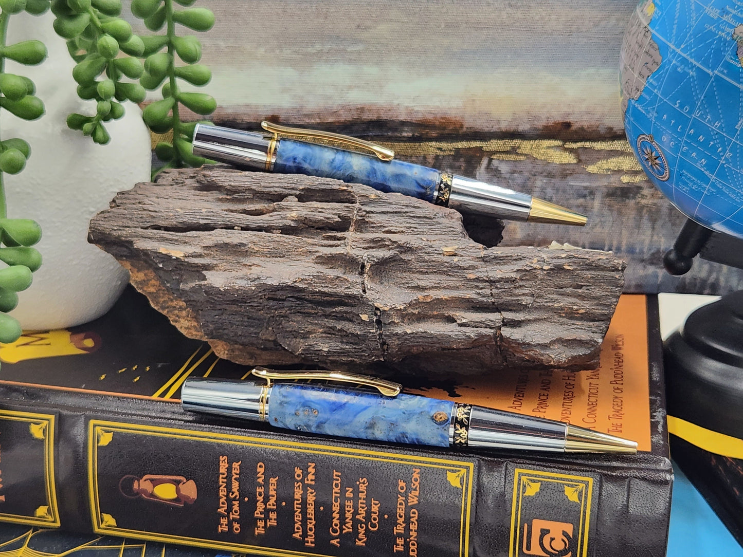 Blue Stabilized Maple Burl Aero Pen