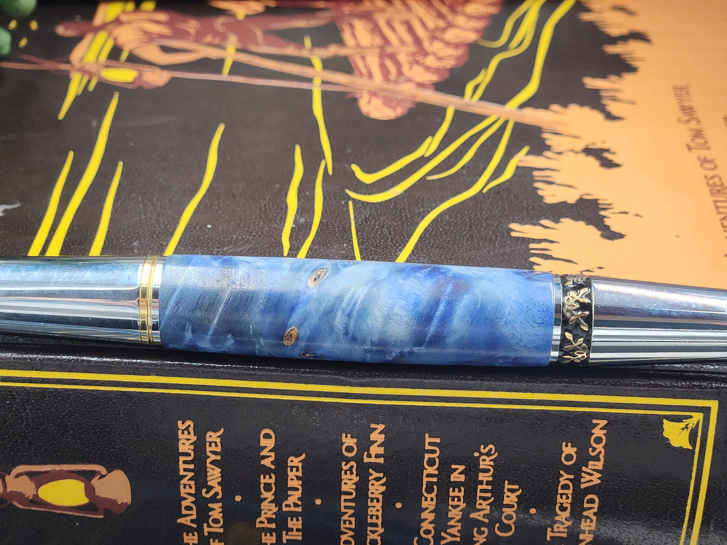 Blue Stabilized Maple Burl Aero Pen