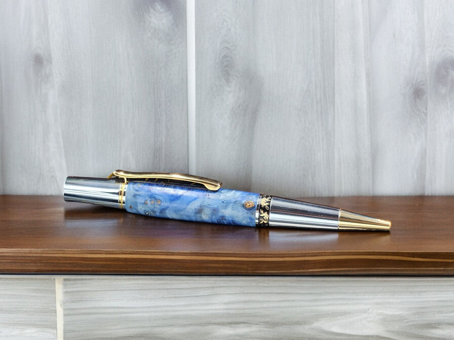 Blue Stabilized Maple Burl Aero Pen