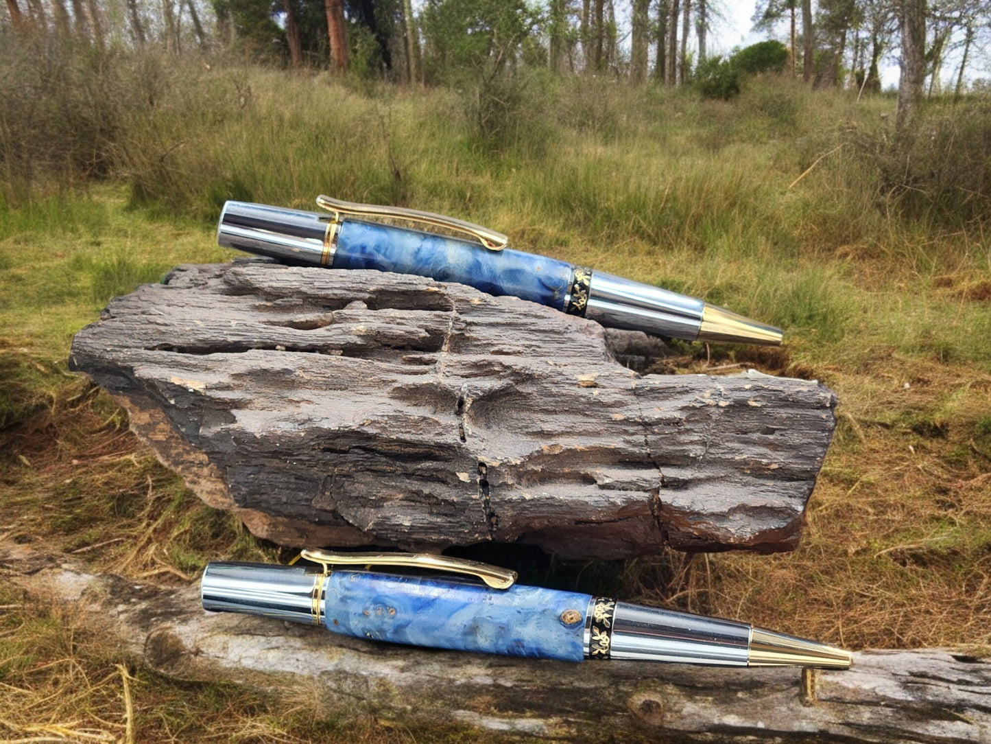 Blue Stabilized Maple Burl Aero Pen